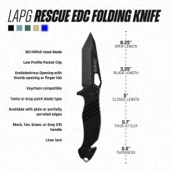 LA Police Gear Rescue EDC Folding Knife -Outdoor Tactical Gear la police gear rescue edc folding knife er 005 75386.1648132376