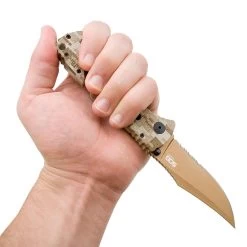 SOG Trident Serrated Copper TiNi Desert Camo -Outdoor Tactical Gear sog trident serrated copper tini desert camo tf5 cp 56856.1599989969